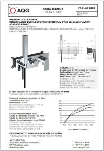 Душевая система AQG Alpha 19ALPEC23802 встраиваемая в стену цвет хром - фото 2