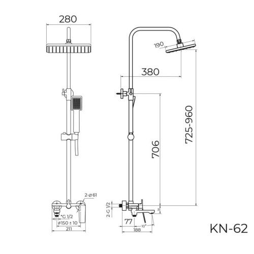 Душевая стойка Knotlor KN-62 настенная цвет хром - фото 3