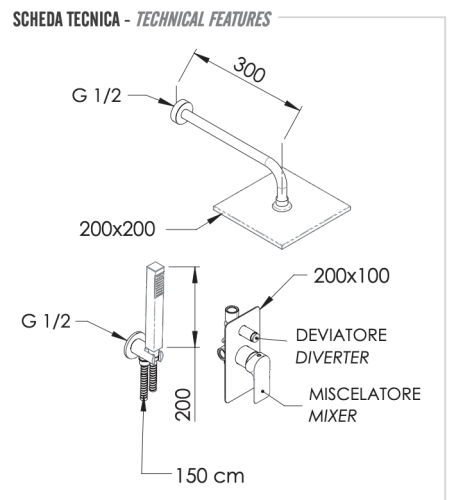 Душевая система Remer Infinity I09S08ONO встраиваемая в стену цвет черный - фото 2