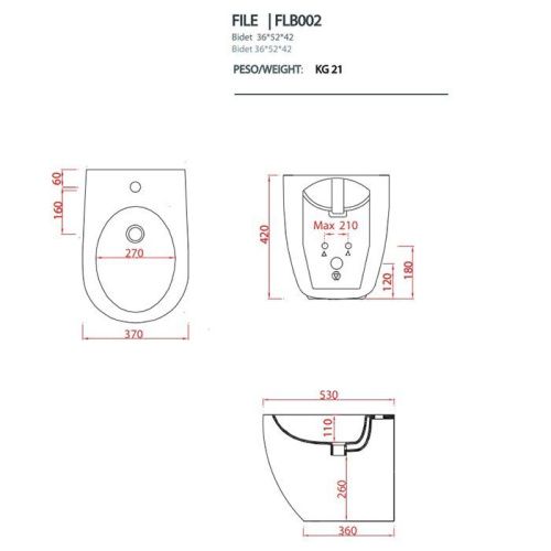 Биде напольное Artceram File 2.0 FLB002 39 00 цвет коричневый - фото 2