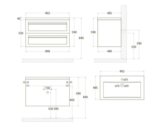 Тумба под раковину Art&Max PLATINO AM-Platino-900-2C-SO-BM 90х50 подвесная цвет белый - фото 4