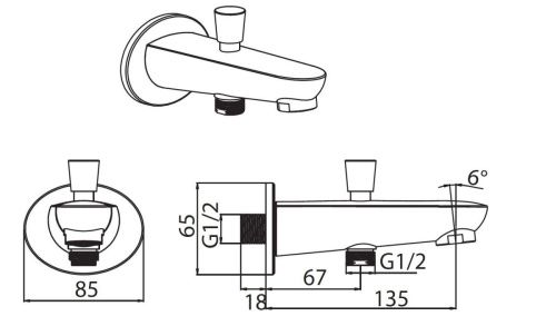 Излив Creavit A08 встраиваемый в стену хром - фото 2