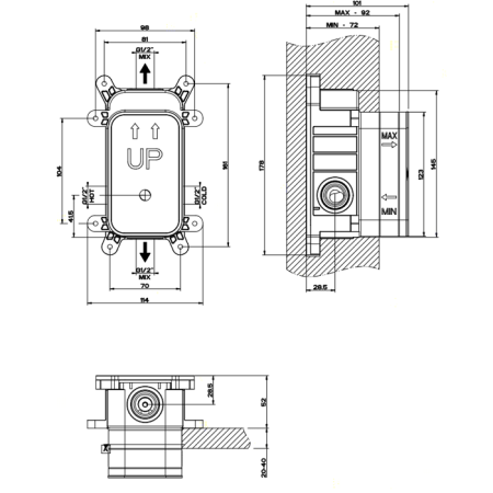 Внутренняя часть встраиваемого однорычажного смесителя на 2 выхода Gessi Docce 44673#031