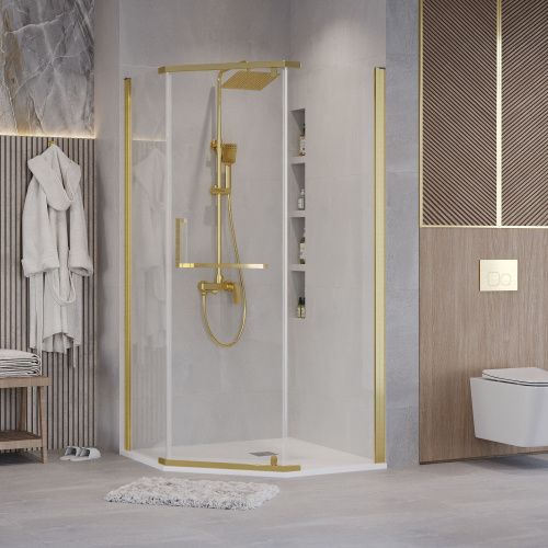 Душевой уголок Grossman Pragma 302.K33.03.1010.32.00 100х100 стекло прозрачное профиль золото без поддона - фото 3