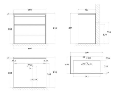 Тумба под раковину Art&Max FAMILY Family-900-3C-PIA-PB 90х50 напольная цвет бежевый