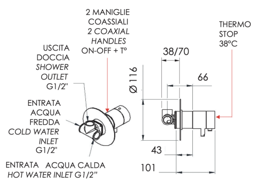 Смеситель для душа Remer Elegance NT30 встраиваемый в стену хром с термостатом - фото 2