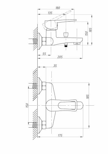 Смеситель для ванны и душа FAUZT FZs-840-129 настенный хром - фото 4