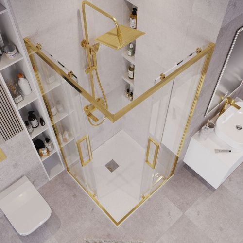 Душевой уголок Grossman Cosmo 300.K33.02.9090.32.00 90х90 стекло прозрачное профиль золото без поддона - фото 5