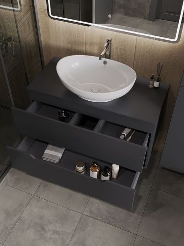 Тумба с раковиной Orange Line Li-100TugMDF+B08-585W 100х50 цвет серый - фото 4