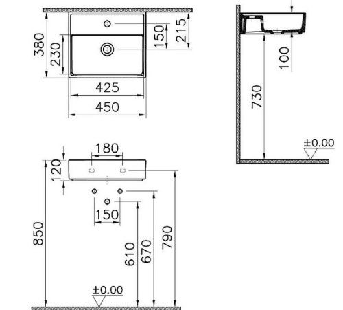 Раковина из сантехнического фарфора Vitra ArchiPlan 7400B003-0001 50х40 подвесная цвет белый 1 отверстие под смеситель - фото 3