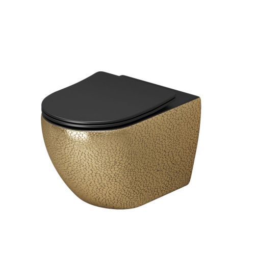 Унитаз подвесной Grossman Color GR-4411GBLS золотой крокодил/черный с сиденьем безободковый каскадный смыв