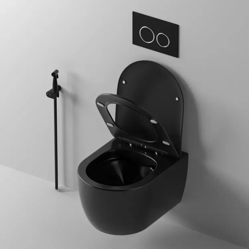 Унитаз подвесной Cerutti SPA CT9239 черный с сиденьем микролифт безободковый каскадный смыв - фото 2