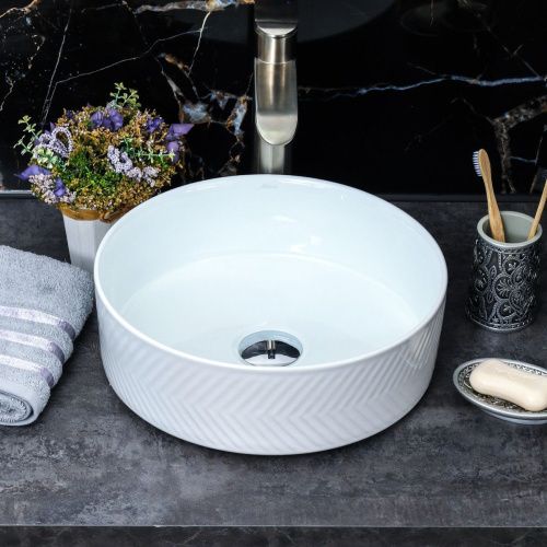 Раковина из сантехнического фарфора Melana 320339-805 40х40 накладная цвет белый без отверстий под смеситель - фото 3