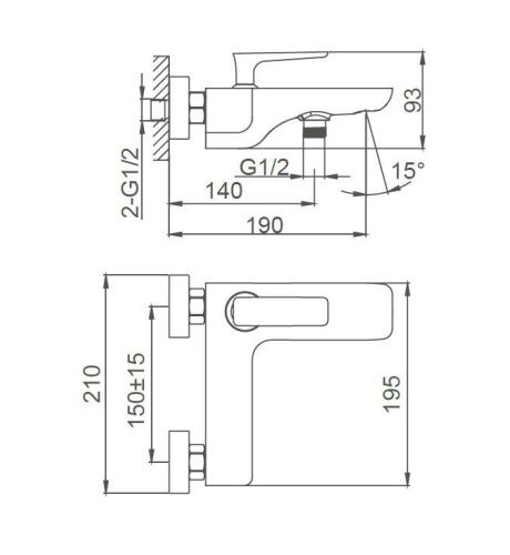 Смеситель для ванны Wonzon & Woghand Shark WW-483101-CR настенный хром - фото 2