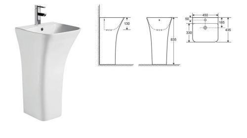 Раковина из сантехнического фарфора Cerutti SPA CT7283 50х40 напольная цвет белый 1 отверстие под смеситель - фото 3