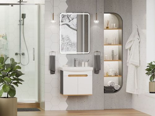 Тумба под раковину Misty Сканди Э-Ска01060-011П 60х40 подвесная цвет белый/серый - фото 5