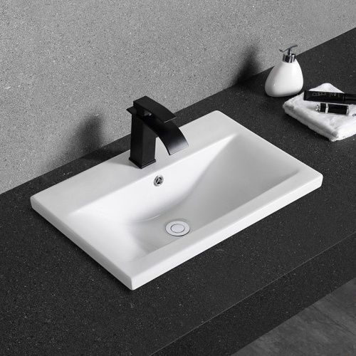 Раковина из сантехнического фаянса CeramaLux 9393-60 60х40 встраиваемая цвет белый 1 отверстие под смеситель - фото 4