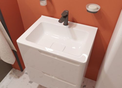 Раковина из искусственного камня Эстет Каре Люкс ФР-00014679 60х50 накладная цвет белый 1 отверстие под смеситель - фото 4