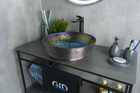 Раковина керамическая Gid Esfera 53332 40х40 накладная цвет хамелеон без отверстий под смеситель