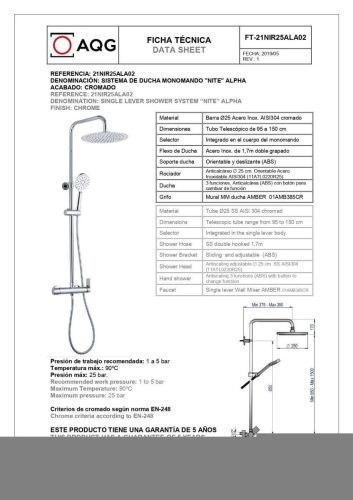 Душевая стойка AQG Alpha 21NIR25ALA02 настенная цвет хром - фото 2