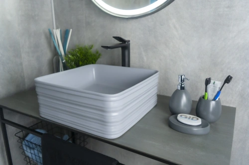 Раковина керамическая Gid Geométrico 53338 40х40 накладная цвет серый без отверстий под смеситель - фото 5