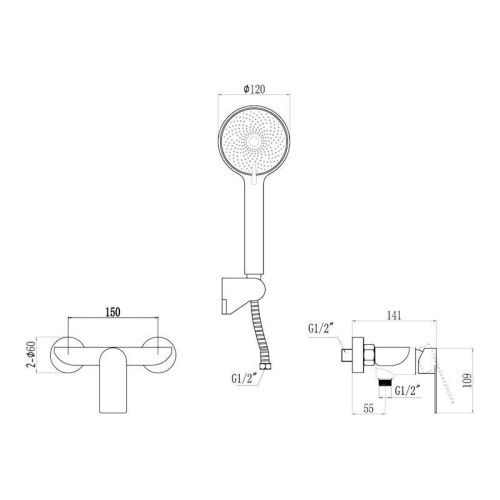 Смеситель для ванны и душа Fmark FS8802Q настенный графит - фото 3