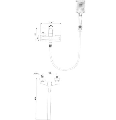 Смеситель для ванны Wonzon & Woghand WW-639906-BGM настенный серый - фото 2