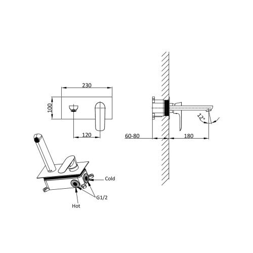 Смеситель для раковины Vincea Esse VBFW-1E1MB встраиваемый в стену черный - фото 3