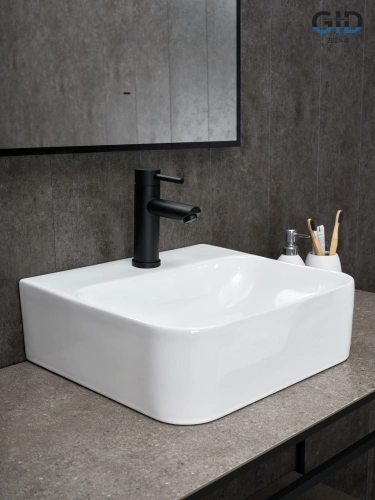 Раковина керамическая Gid Geométrico 51217 40х40 накладная цвет белый 1 отверстие под смеситель - фото 3