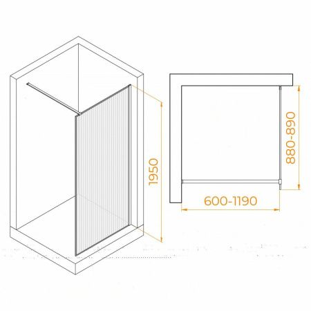 Душевая перегородка RGW Walk In 06100809-156 90х195 стекло рифленое профиль золото