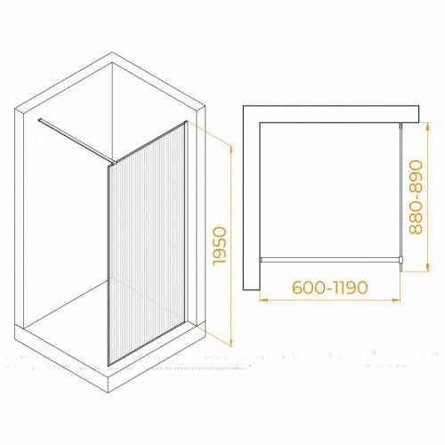 Душевая перегородка RGW Walk In 06100809-156 90х195 стекло рифленое профиль золото - фото 4