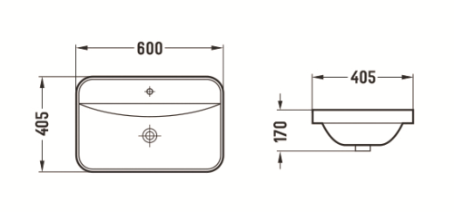 Раковина из сантехнического фаянса CeramaLux 78699 60х40 накладная цвет белый 1 отверстие под смеситель - фото 2