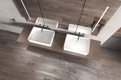 Раковина из искусственного камня Abber Stein AS2634 60х40 накладная цвет белый без отверстий под смеситель - фото 4