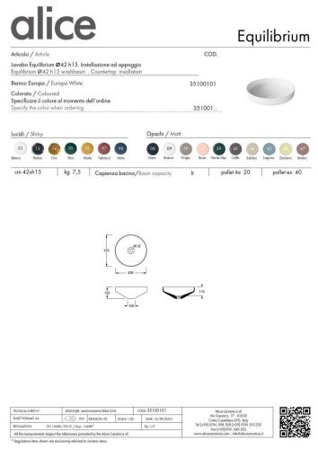 Раковина керамическая Alice Equilibrium 35100101 40х40 накладная цвет белый - фото 4