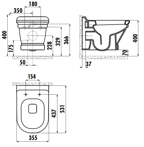 Чаша унитаза подвесная Creavit Antik AN320-00CB00E-0000 цвет белый без сиденья душевой смыв - фото 2