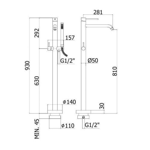 Смеситель для ванны и душа Paffoni Light LIG032BO напольный белый - фото 2
