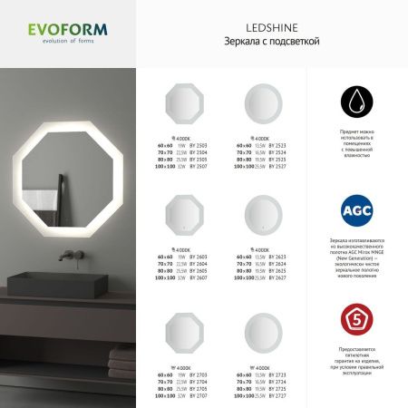 Зеркало с подсветкой Evoform Ledshine BY 2604 70х70 подвесное