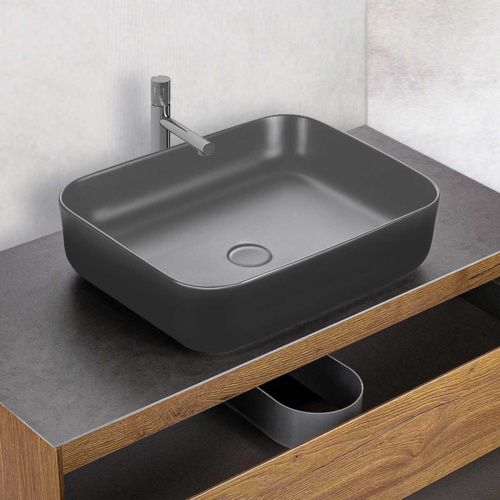 Раковина из сантехнического фарфора Vincea VBS-105MA 50х40 накладная цвет черный без отверстий под смеситель