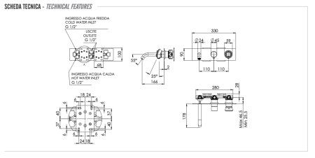 Смеситель для ванны Remer Element ET54D3 встраиваемый в стену хром