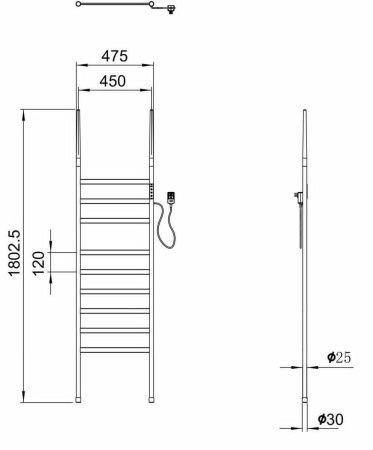 Полотенцесушитель Wonzon & Woghand Bremen WW-A207-GM 48х180 электрический графит