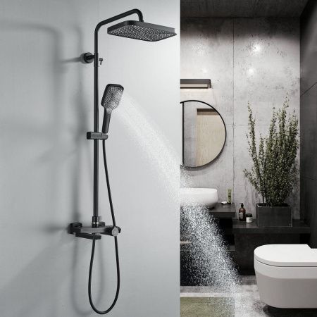 Душевая стойка Rose R1896H настенная цвет черный с термостатом