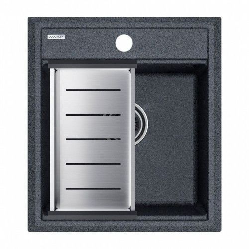 Кухонная мойка + коландер Paulmark PM114651-DG+A375-BS 45х50 цвет серый - фото 2