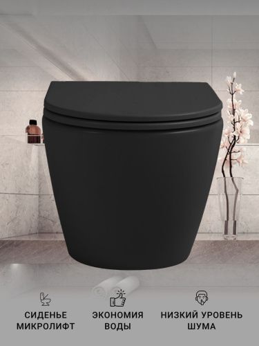 Унитаз подвесной Sintesi SIN-TS-EVI-151BM черный безободковый с сиденьем микролифт каскадный смыв - фото 3