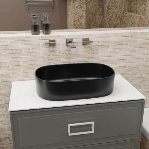 Раковина из сантехнического фаянса CHARUS TORRE BIANCA 700-024B 60х40 накладная цвет черный без отверстий под смеситель - фото 3