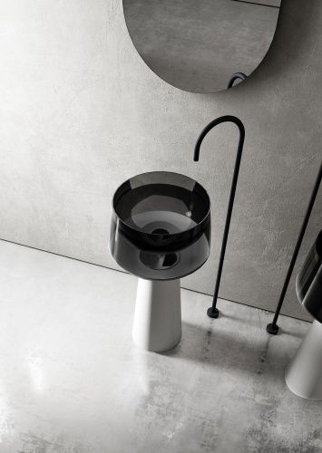 Раковина из полиэфирной смолы Abber KRISTALL AT2706White-Onyx 50х50 напольная цвет белый/черный без отверстий под смеситель - фото 4