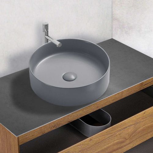 Раковина из сантехнического фарфора Vincea VBS-216MG 40х40 накладная цвет серый без отверстий под смеситель - фото 4