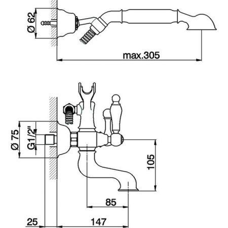 Смеситель для ванны Cisal Arcana Toscana TS00012027 Акция настенный бронза