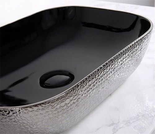 Раковина из сантехнического фаянса CeramaLux D1333H020 50х30 накладная цвет черный без отверстий под смеситель - фото 4