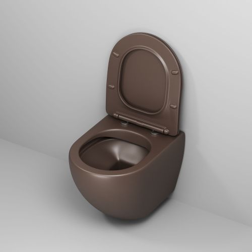Унитаз подвесной Grossman Color GR-4455BRMS коричневый с сиденьем безободковый каскадный смыв - фото 4