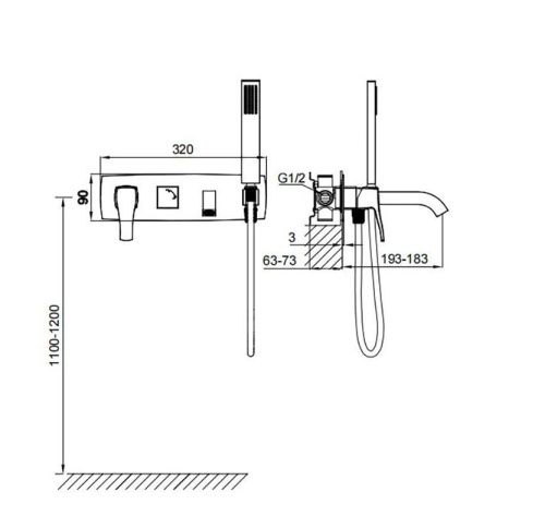 Смеситель для ванны и душа Wonzon & Woghand FLEX WW-88889072-MB встраиваемый в стену черный - фото 2